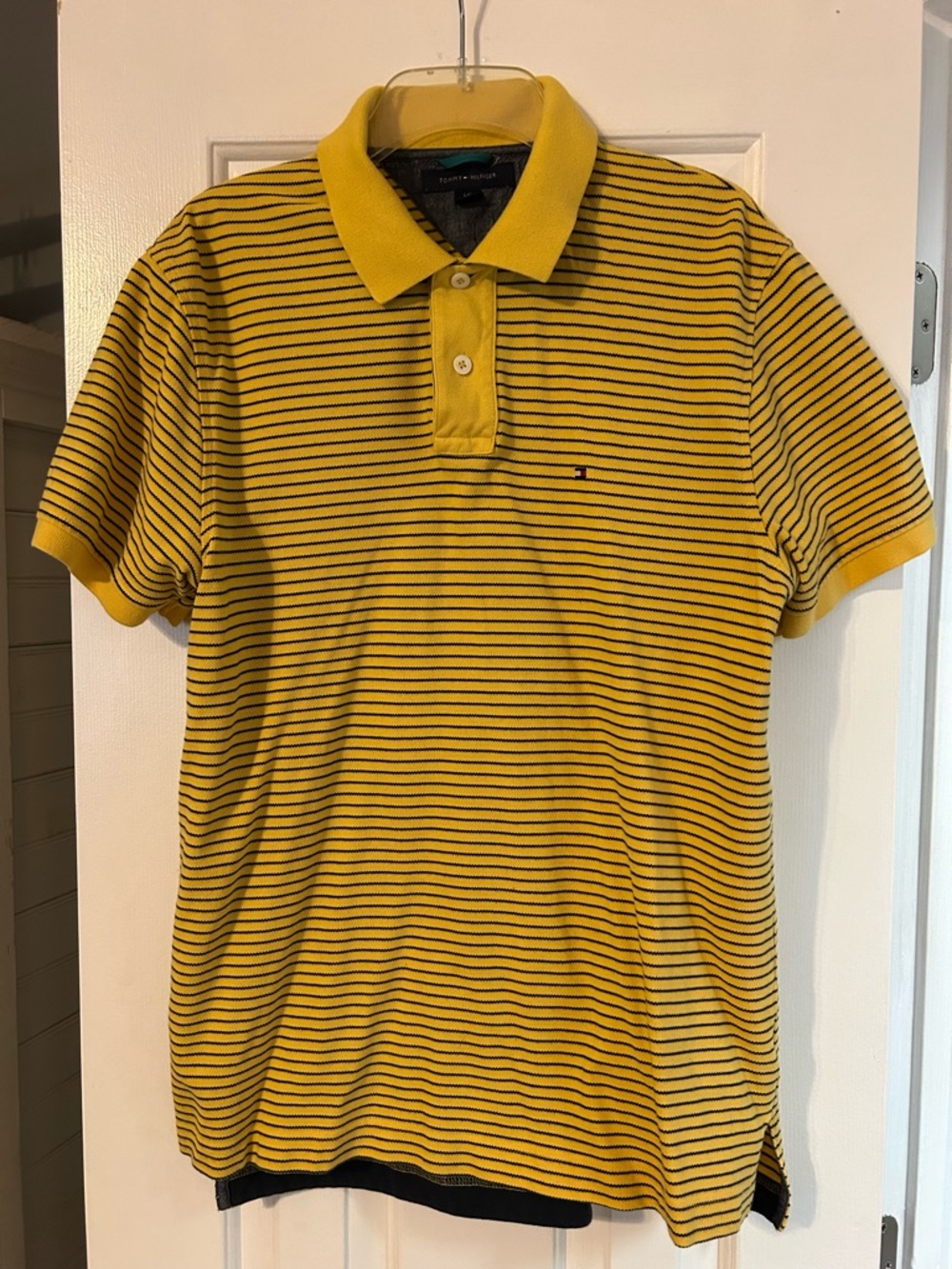 Tommy Hilfiger Yellow and Navy Striped Polo Shirt